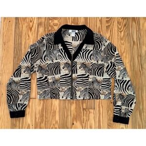 EK Designs Women 80s Vtg Zebra Print Cropped shacket lightweight L animal safari